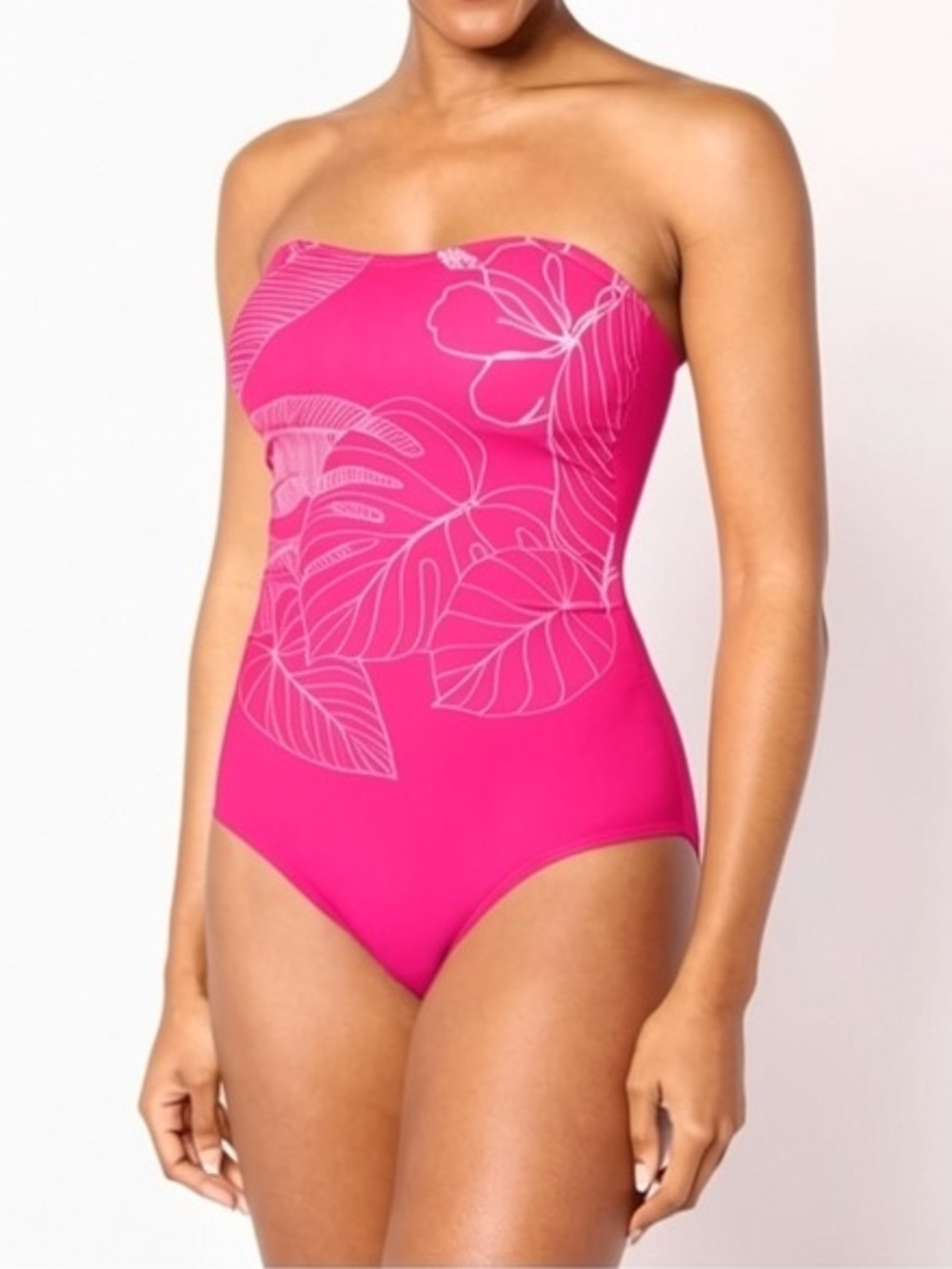 Susan Graver Soleil Luminous Pink Bandeau Embroidered Strapless Swimsuit Size 6